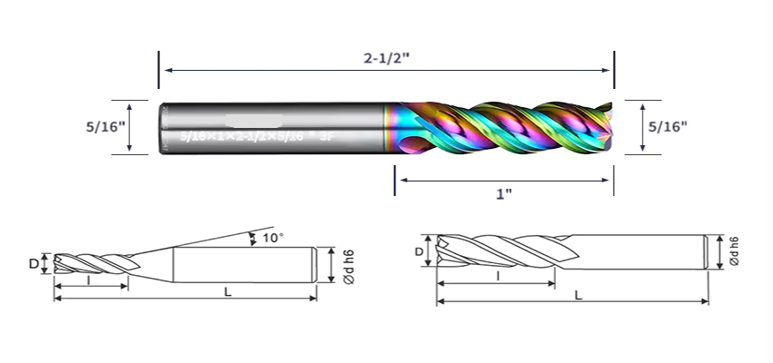 Cnc Process Hard Carbide end milling cutter DLC Coating 3 Flutes End Mill for Cutting Aluminum end m