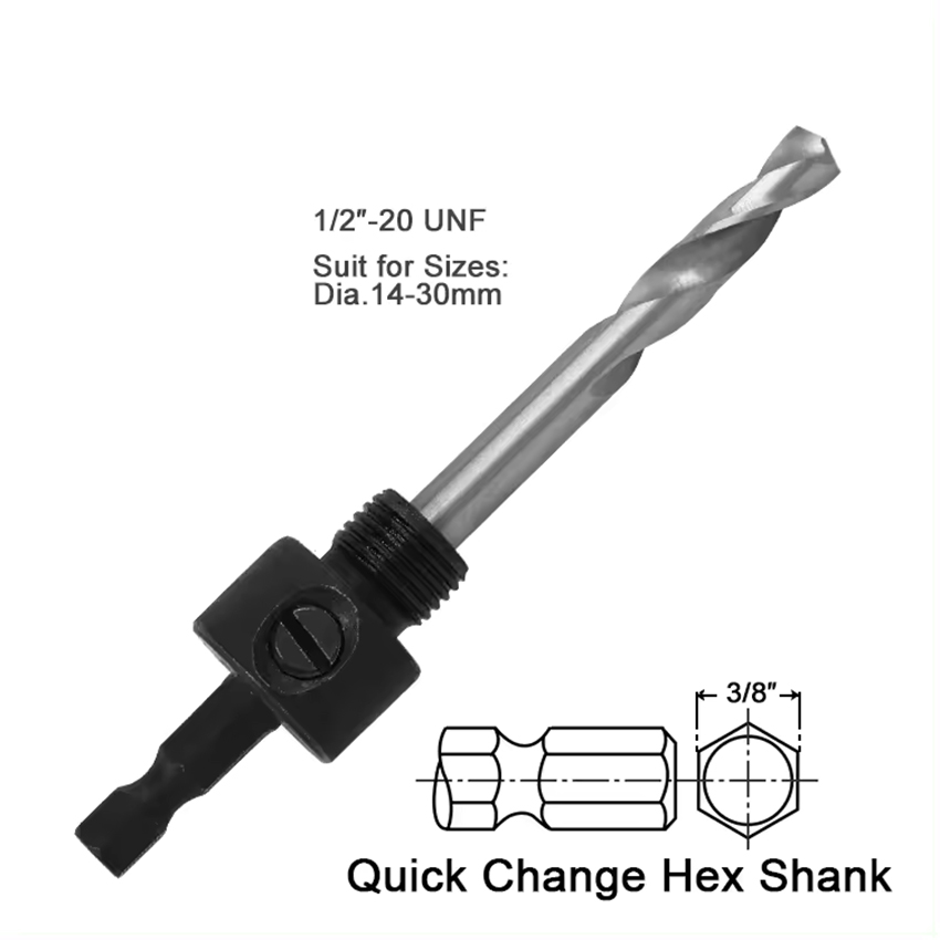 Quick Change Hex Shank Mandrel Bimetal Bi Metal Hole Saw Arbor with HSS Pilot Drill Bit
