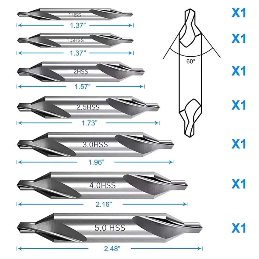 HSS DIN333 Double Ended Two Head Center Drill Bits Self Center and Spotting Drill Bit for Hole Proce