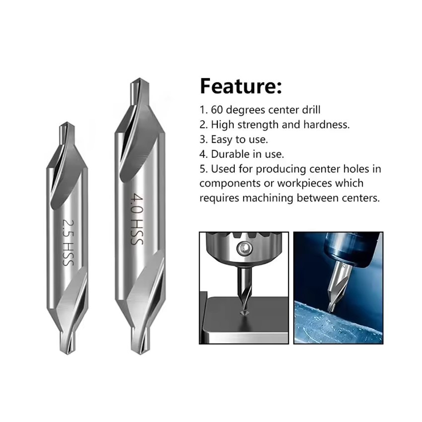HSS DIN333 Double Ended Two Head Center Drill Bits Self Center and Spotting Drill Bit for Hole Proce