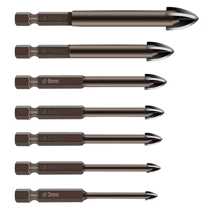 3-12mm Cross Hex Tile Drill Bits for Glass Ceramic Concrete Hole Opener Brick Hard Alloy Triangle Bi