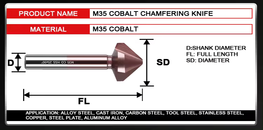 90 Degree Countersink Drill Bit 3 Flutes HSS M35 Cobalt Chamfer Drill Bit for Chamfering