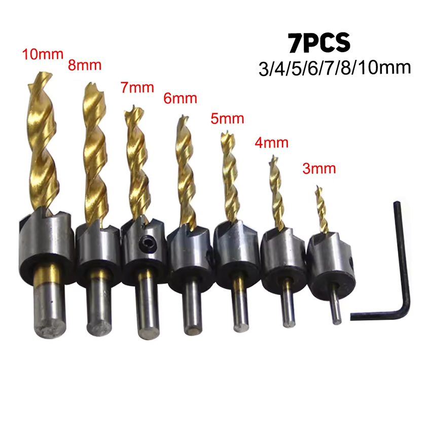 Countersink Drill Bit High Carbon Steel 5Flute Titanium Bits Adjustable Carpentry Reamer for wood