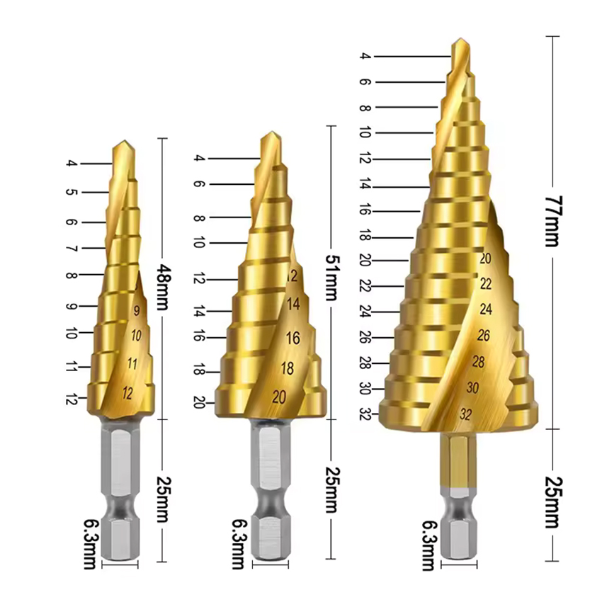 HSS Step Cone Drill Bit Set Titanium brocas broca escalonada para de metal for Metal Tube Sheet