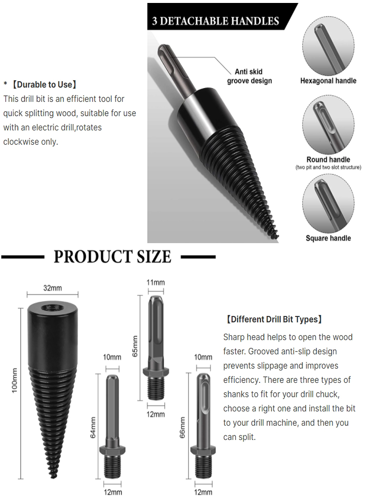 wood splitting drill bits