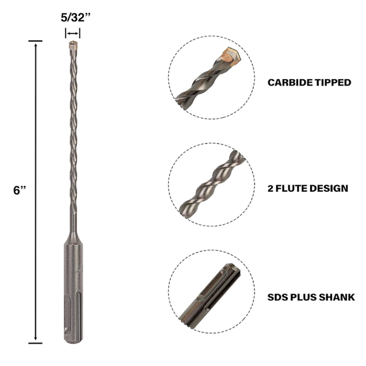Carbide Single Tip S4 Flute SDS Plus Hammer Drill Bit for Concrete Hard Stone Marble Wall