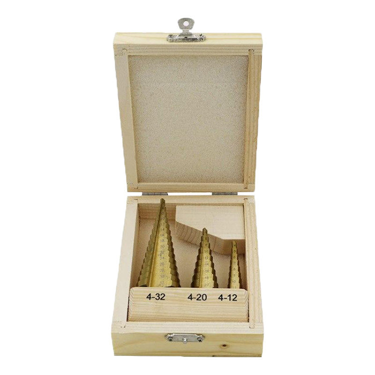 3Pcs Metric 3 Flats Shank Straight Groove Cone Titanium HSS Step Drill Bit Set in Case