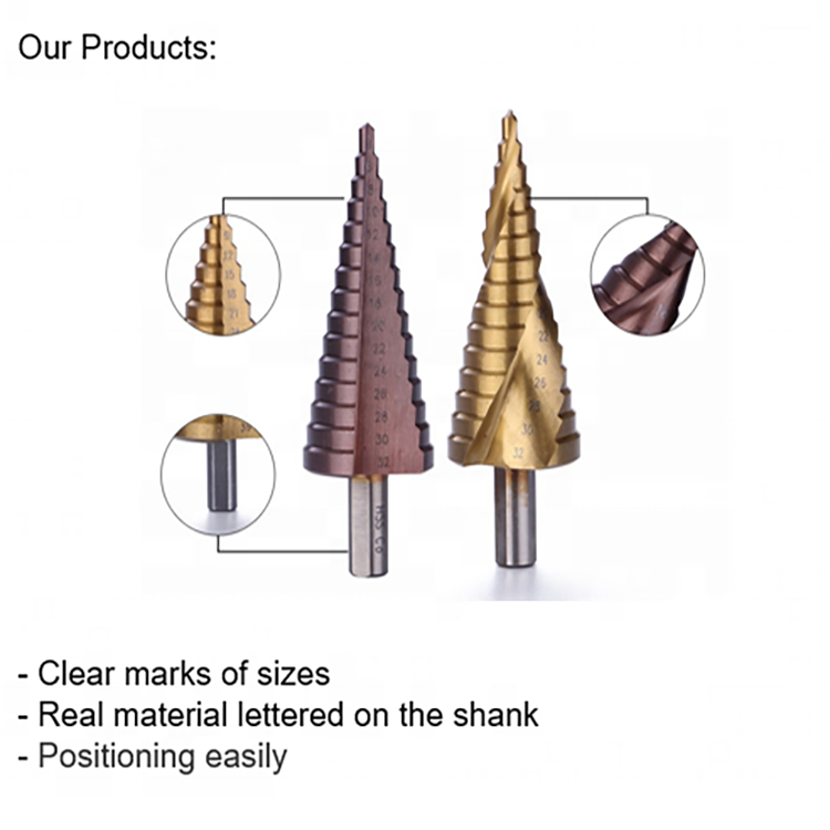 3Pcs Metric 3 Flats Shank Straight Groove Cone Titanium HSS Step Drill Bit Set in Case