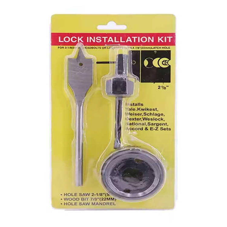 3 Pcs Flat Wood Spade Drill Bit Lock Installation Set with Hole Saw in Blister Card
