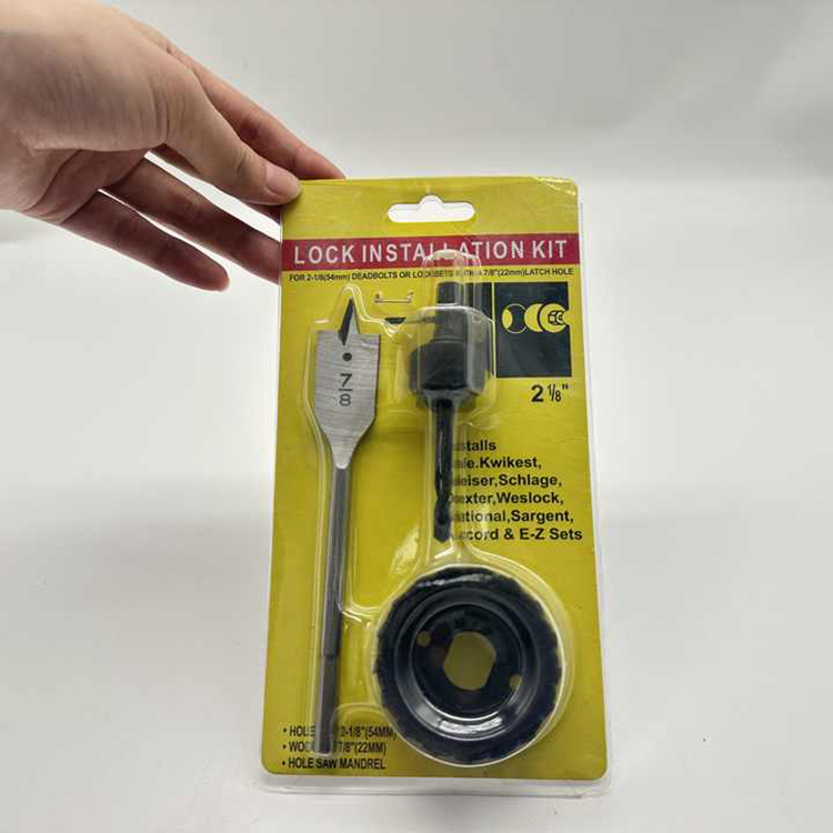 3 Pcs Flat Wood Spade Drill Bit Lock Installation Set with Hole Saw in Blister Card