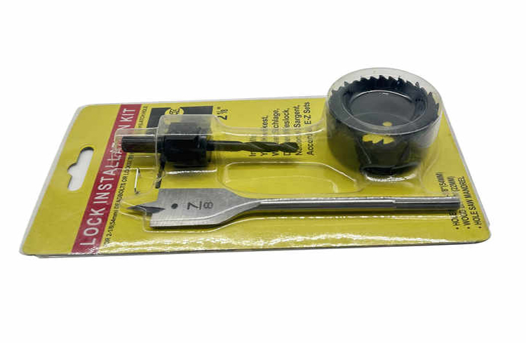 3 Pcs Flat Wood Spade Drill Bit Lock Installation Set with Hole Saw in Blister Card