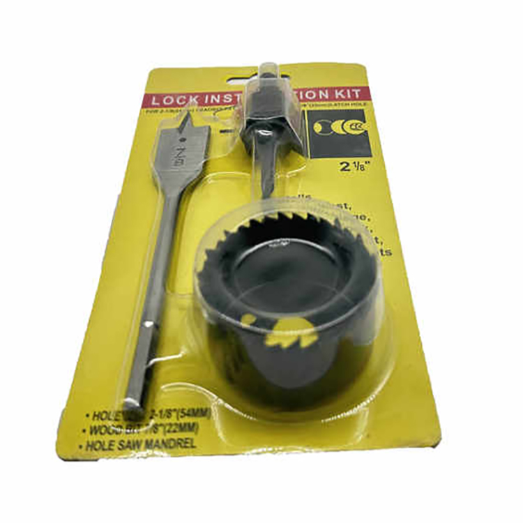 3 Pcs Flat Wood Spade Drill Bit Lock Installation Set with Hole Saw in Blister Card